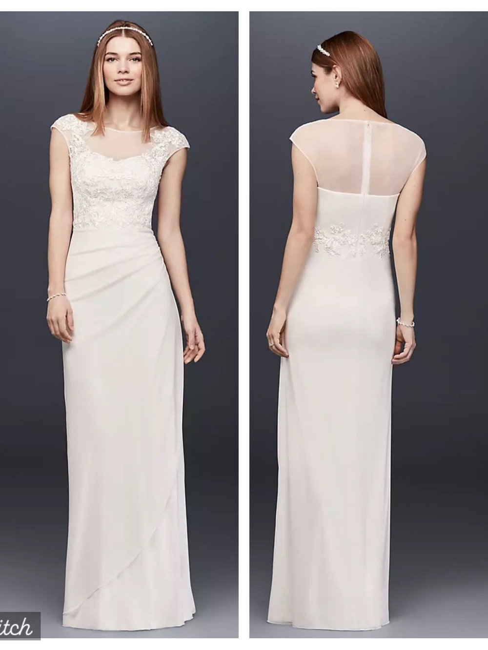 Elegant New David’s Bridal Chiffon Mesh Wedding Gown